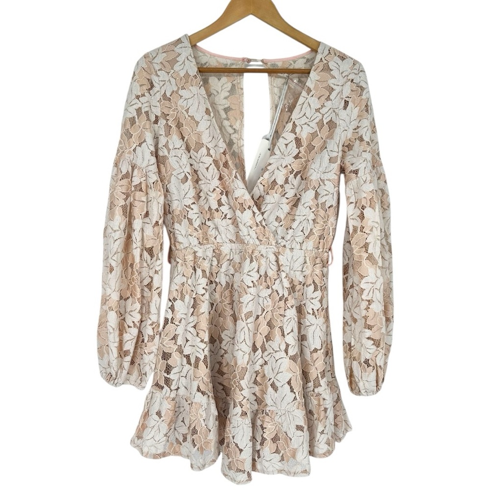 Here Comes the Sun Lace Mini Dress size AUS 12/US Large White Mocha Keyhole Back - Picture 4 of 16